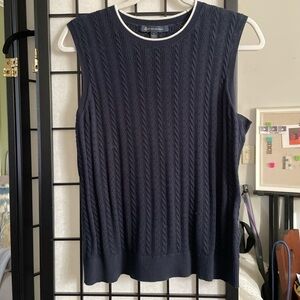 Brooks Brothers Navy Cable-Knit Sleeveless Top with White Trim
